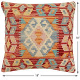 handmade Traditional Pillow Rust Blue Hand-Woven SQUARE 100% WOOL Hand woven turkish pillow2' x 2'