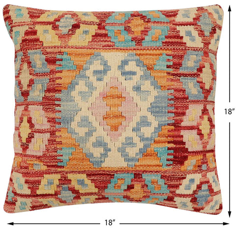 handmade Traditional Pillow Rust Blue Hand-Woven SQUARE 100% WOOL Hand woven turkish pillow2 x 2