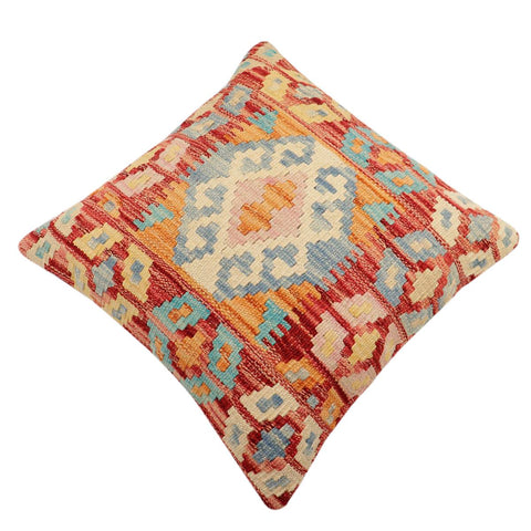 handmade Traditional Pillow Rust Blue Hand-Woven SQUARE 100% WOOL Hand woven turkish pillow2 x 2