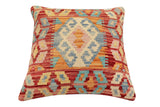 handmade Traditional Pillow Rust Blue Hand-Woven SQUARE 100% WOOL Hand woven turkish pillow2' x 2'