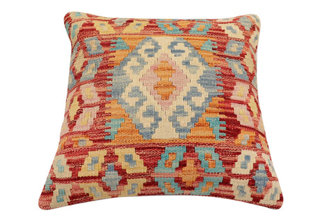 handmade Traditional Pillow Rust Blue Hand-Woven SQUARE 100% WOOL Hand woven turkish pillow2 x 2