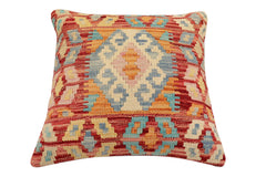 handmade Traditional Pillow Rust Blue Hand-Woven SQUARE 100% WOOL Hand woven turkish pillow2' x 2'