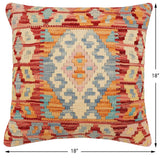handmade Traditional Pillow Rust Blue Hand-Woven SQUARE 100% WOOL Hand woven turkish pillow2' x 2'