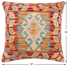 handmade Traditional Pillow Rust Blue Hand-Woven SQUARE 100% WOOL Hand woven turkish pillow2' x 2'