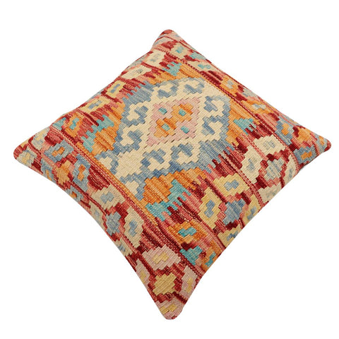 handmade Traditional Pillow Rust Blue Hand-Woven SQUARE 100% WOOL Hand woven turkish pillow2 x 2