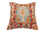 handmade Traditional Pillow Rust Blue Hand-Woven SQUARE 100% WOOL Hand woven turkish pillow2' x 2'