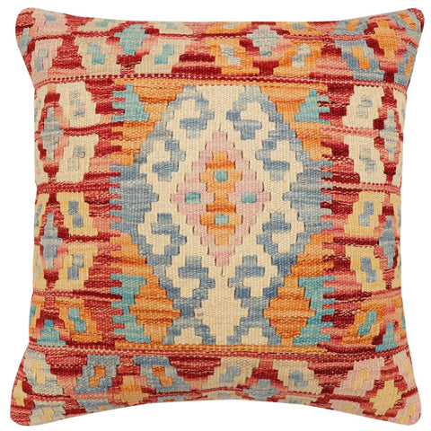handmade Traditional Pillow Rust Blue Hand-Woven SQUARE 100% WOOL Hand woven turkish pillow2 x 2