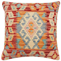 handmade Traditional Pillow Rust Blue Hand-Woven SQUARE 100% WOOL Hand woven turkish pillow2' x 2'
