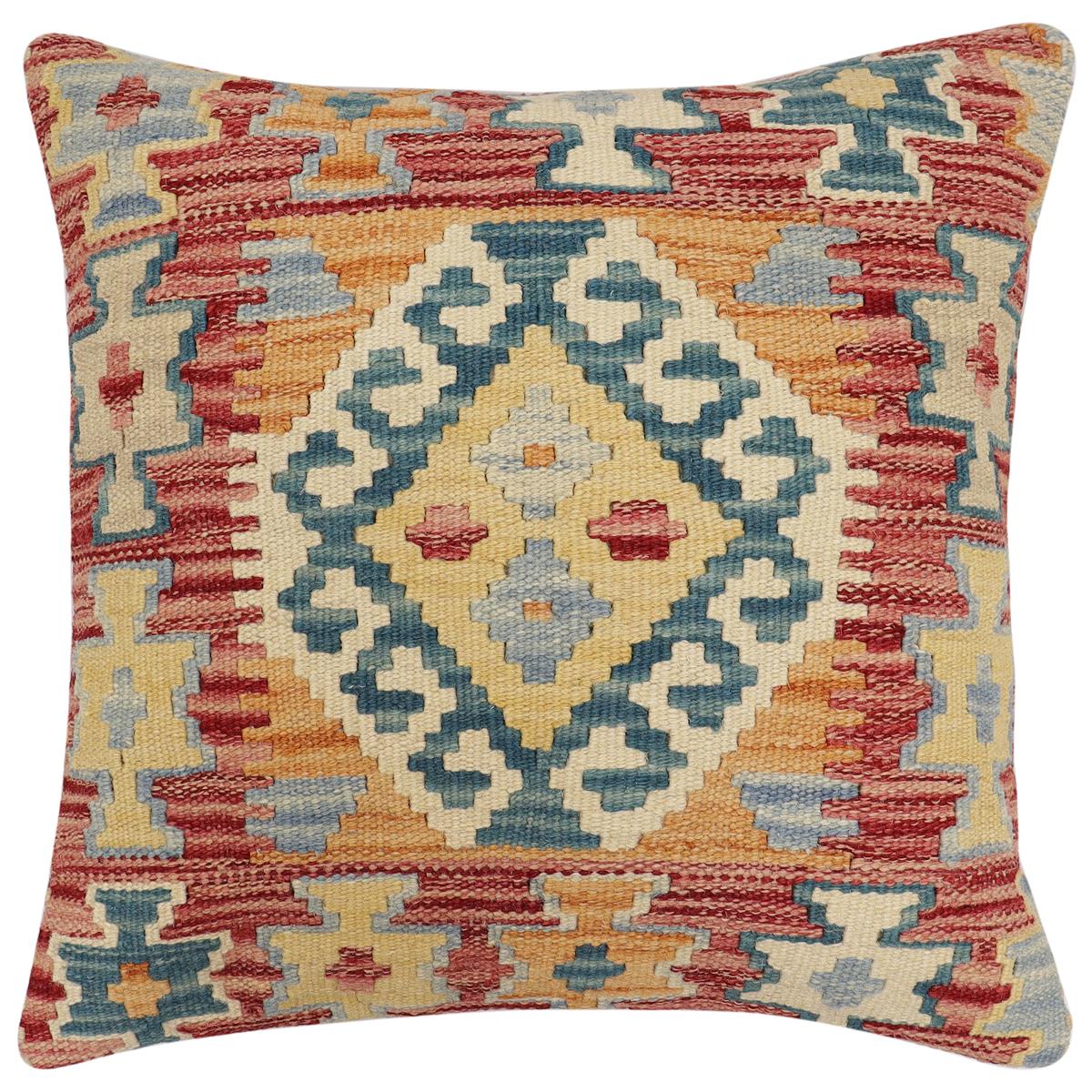 handmade Traditional Pillow Rust Green Hand-Woven SQUARE 100% WOOL Hand woven turkish pillow2' x 2'