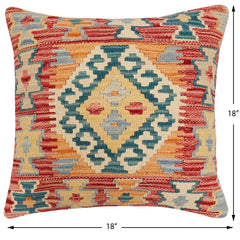 handmade Traditional Pillow Rust Green Hand-Woven SQUARE 100% WOOL Hand woven turkish pillow2' x 2'