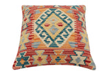 handmade Traditional Pillow Rust Green Hand-Woven SQUARE 100% WOOL Hand woven turkish pillow2' x 2'