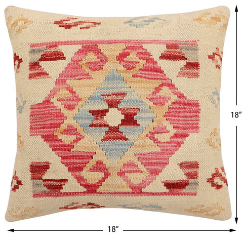 handmade Traditional Pillow Beige Pink Hand-Woven SQUARE 100% WOOL Hand woven turkish pillow2 x 2