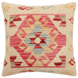 handmade Traditional Pillow Beige Pink Hand-Woven SQUARE 100% WOOL Hand woven turkish pillow2' x 2'
