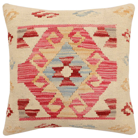 handmade Traditional Pillow Beige Pink Hand-Woven SQUARE 100% WOOL Hand woven turkish pillow2 x 2