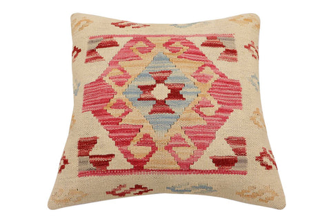 handmade Traditional Pillow Beige Pink Hand-Woven SQUARE 100% WOOL Hand woven turkish pillow2 x 2