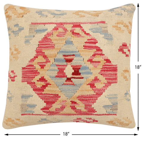 handmade Traditional Pillow Beige Pink Hand-Woven SQUARE 100% WOOL Hand woven turkish pillow2 x 2