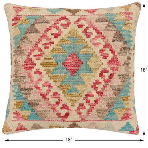 handmade Traditional Pillow Beige Blue Hand-Woven SQUARE 100% WOOL Hand woven turkish pillow2 x 2