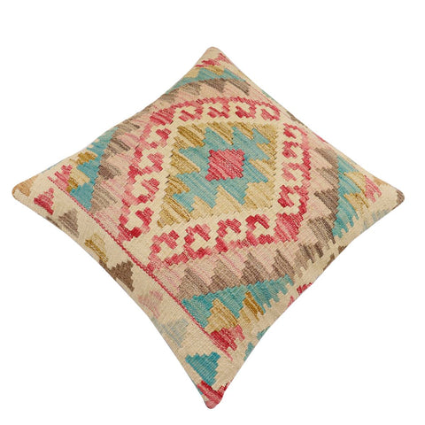 handmade Traditional Pillow Beige Blue Hand-Woven SQUARE 100% WOOL Hand woven turkish pillow2 x 2
