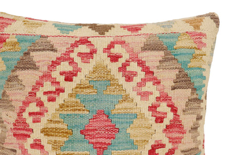 handmade Traditional Pillow Beige Blue Hand-Woven SQUARE 100% WOOL Hand woven turkish pillow2 x 2