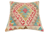 handmade Traditional Pillow Beige Blue Hand-Woven SQUARE 100% WOOL Hand woven turkish pillow2' x 2'