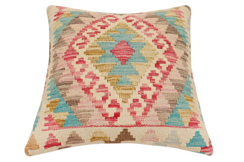 handmade Traditional Pillow Beige Blue Hand-Woven SQUARE 100% WOOL Hand woven turkish pillow2 x 2