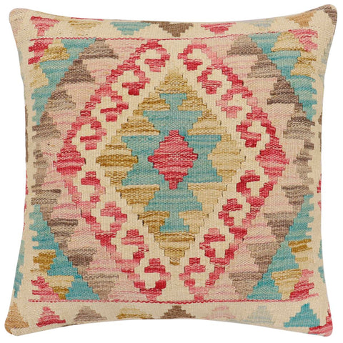 handmade Traditional Pillow Beige Blue Hand-Woven SQUARE 100% WOOL Hand woven turkish pillow2 x 2