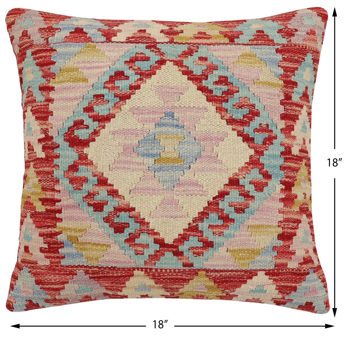 handmade Traditional Pillow Red Beige Hand-Woven SQUARE 100% WOOL Hand woven turkish pillow2 x 2