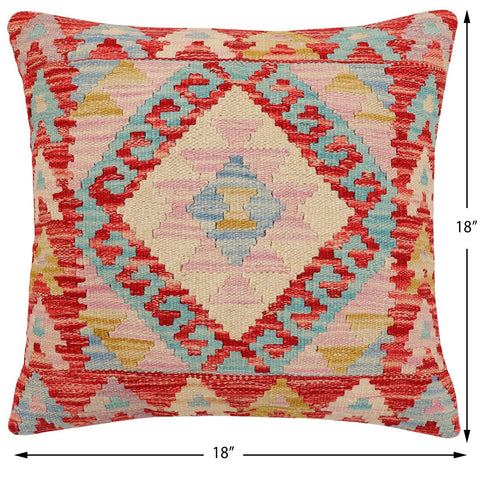 handmade Traditional Pillow Red Beige Hand-Woven SQUARE 100% WOOL Hand woven turkish pillow2 x 2