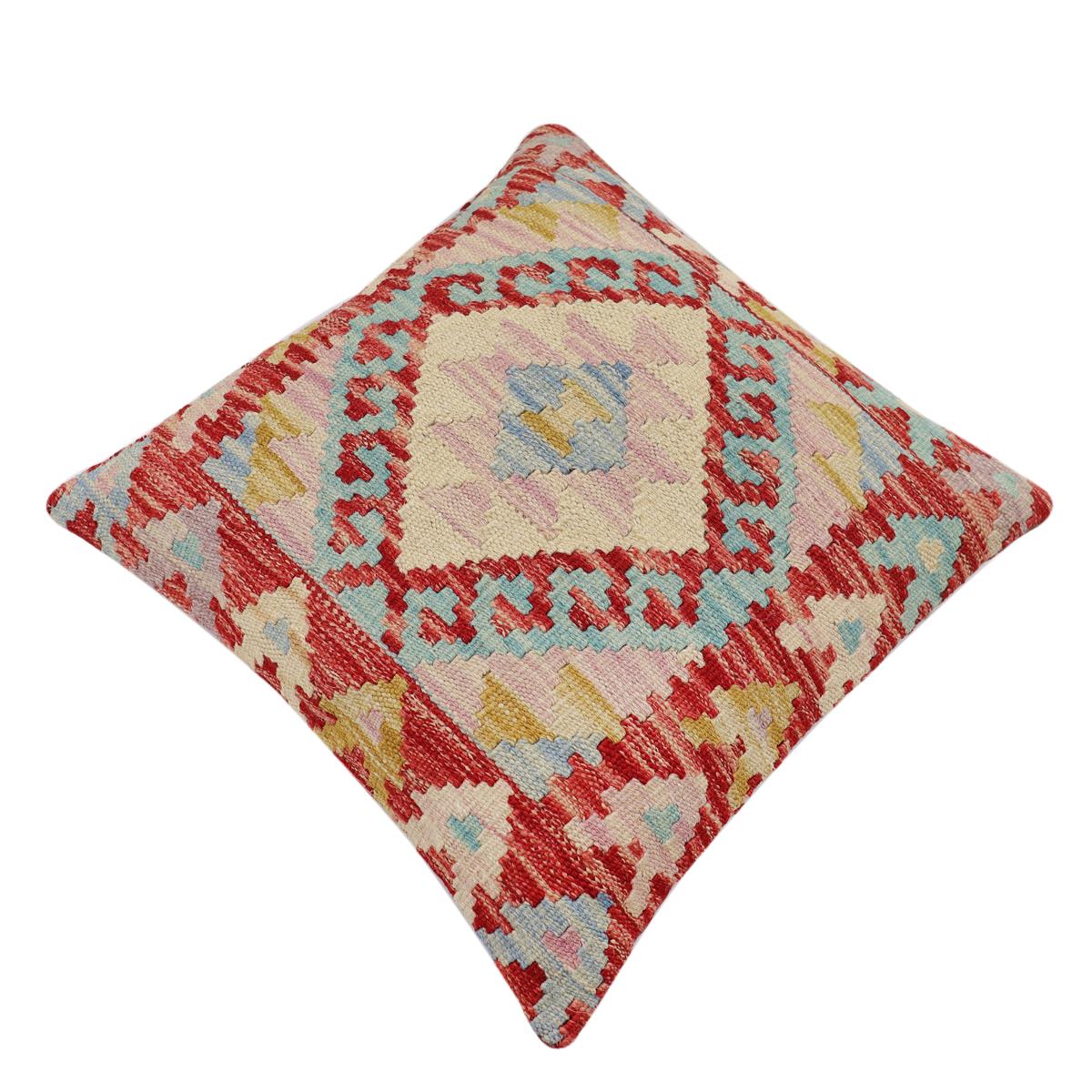handmade Traditional Pillow Red Beige Hand-Woven SQUARE 100% WOOL Hand woven turkish pillow2 x 2
