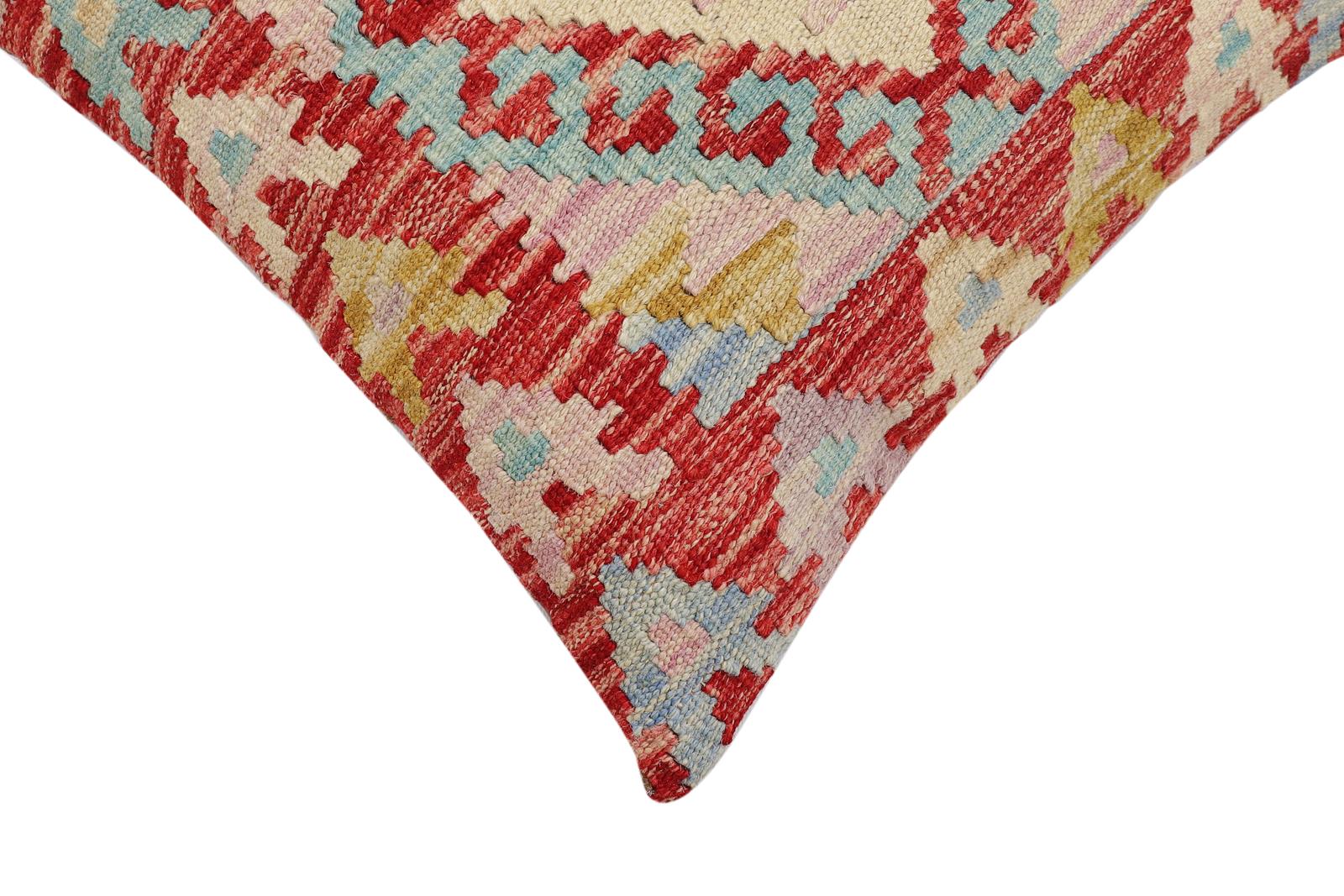 handmade Traditional Pillow Red Beige Hand-Woven SQUARE 100% WOOL Hand woven turkish pillow2 x 2