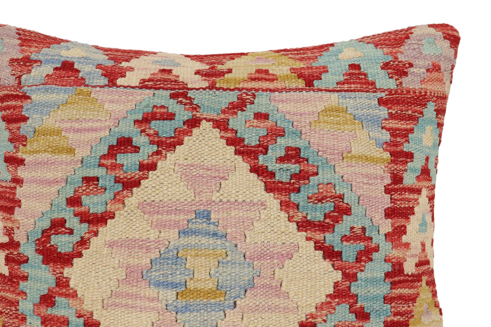 handmade Traditional Pillow Red Beige Hand-Woven SQUARE 100% WOOL Hand woven turkish pillow2 x 2