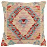 handmade Traditional Pillow Beige Red Hand-Woven SQUARE 100% WOOL Hand woven turkish pillow2' x 2'
