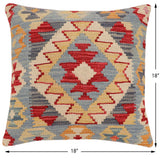 handmade Traditional Pillow Blue Beige Hand-Woven SQUARE 100% WOOL Hand woven turkish pillow2' x 2'