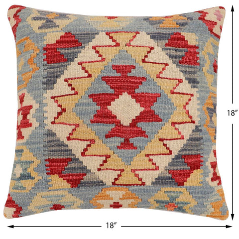 handmade Traditional Pillow Blue Beige Hand-Woven SQUARE 100% WOOL Hand woven turkish pillow2 x 2