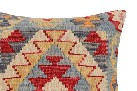 handmade Traditional Pillow Blue Beige Hand-Woven SQUARE 100% WOOL Hand woven turkish pillow2 x 2