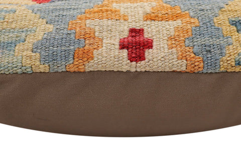 handmade Traditional Pillow Blue Beige Hand-Woven SQUARE 100% WOOL Hand woven turkish pillow2 x 2