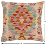 handmade Traditional Pillow Beige Red Hand-Woven SQUARE 100% WOOL Hand woven turkish pillow2' x 2'