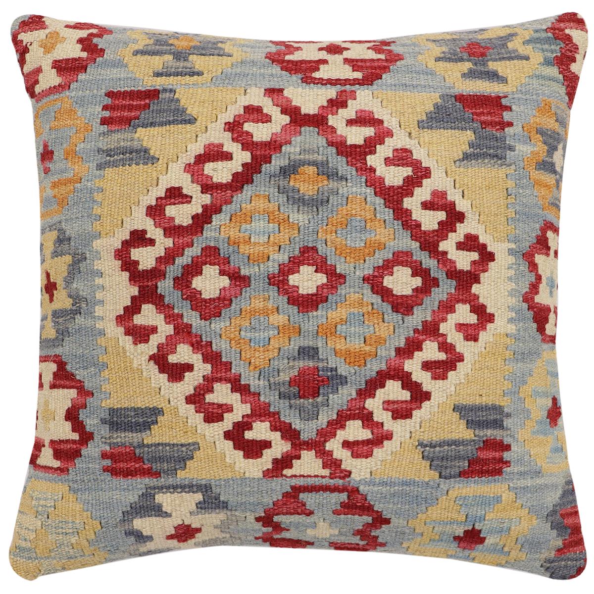 handmade Traditional Pillow Blue Red Hand-Woven SQUARE 100% WOOL Hand woven turkish pillow2 x 2