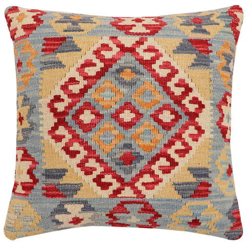 handmade Traditional Pillow Blue Red Hand-Woven SQUARE 100% WOOL Hand woven turkish pillow2 x 2