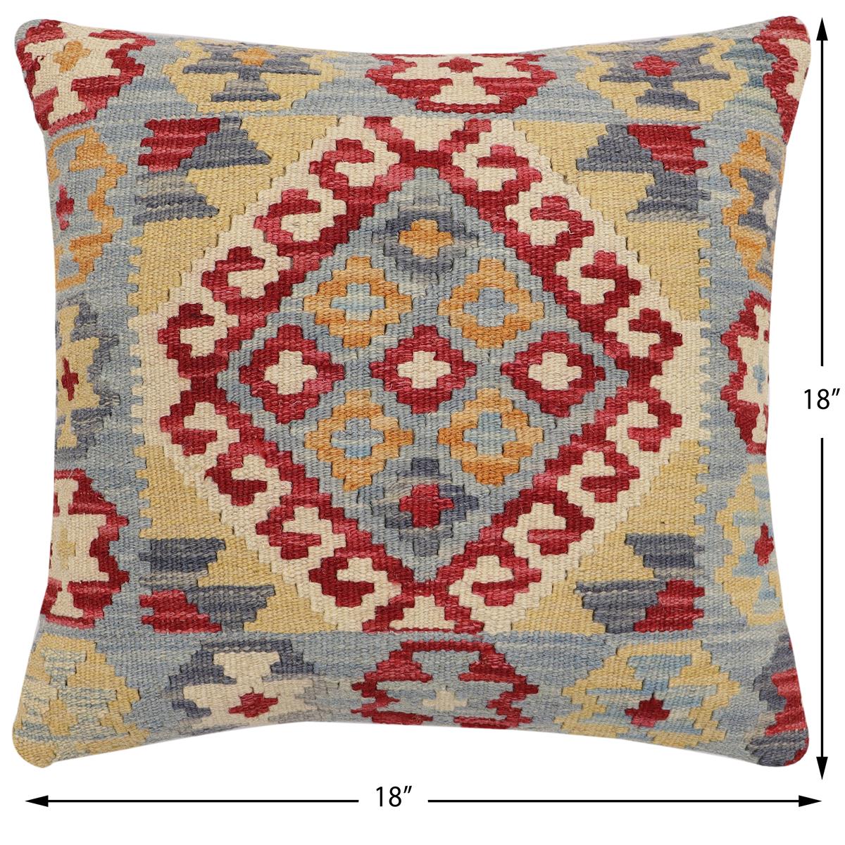 handmade Traditional Pillow Blue Red Hand-Woven SQUARE 100% WOOL Hand woven turkish pillow2 x 2