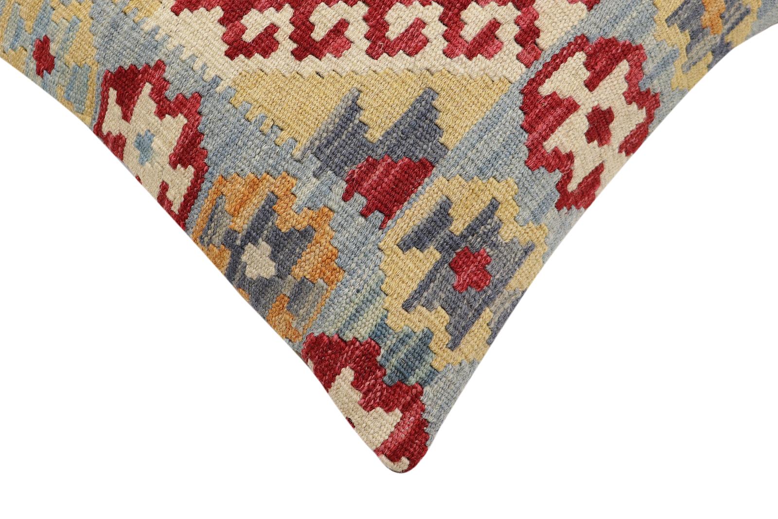 handmade Traditional Pillow Blue Red Hand-Woven SQUARE 100% WOOL Hand woven turkish pillow2 x 2