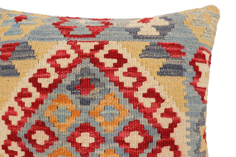 handmade Traditional Pillow Blue Red Hand-Woven SQUARE 100% WOOL Hand woven turkish pillow2 x 2