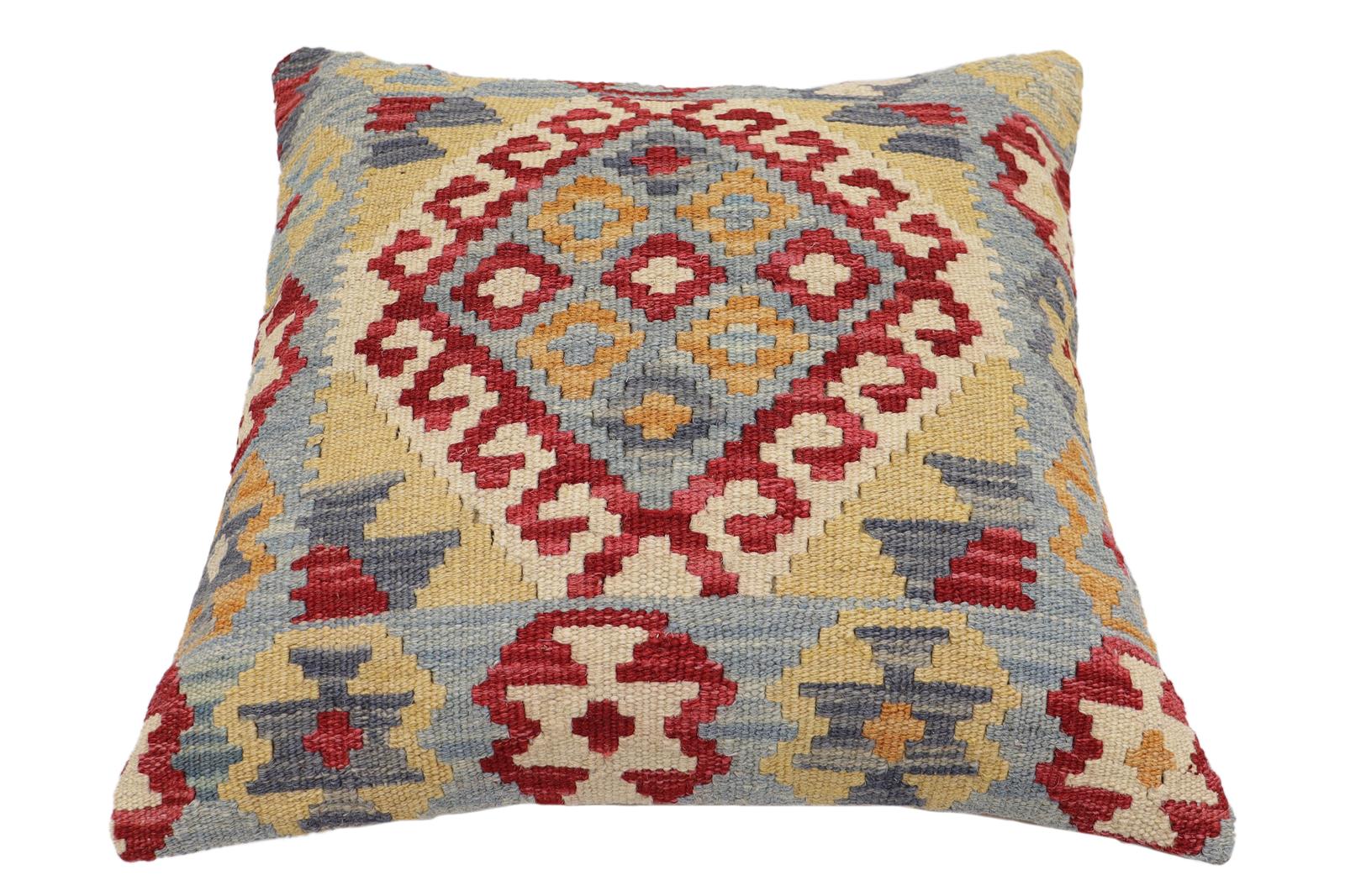 handmade Traditional Pillow Blue Red Hand-Woven SQUARE 100% WOOL Hand woven turkish pillow2 x 2