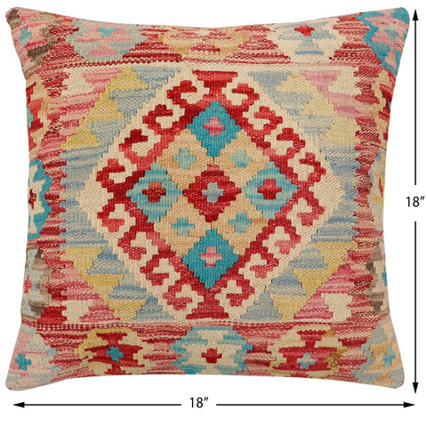 handmade Traditional Pillow Red Beige Hand-Woven SQUARE 100% WOOL Hand woven turkish pillow2 x 2