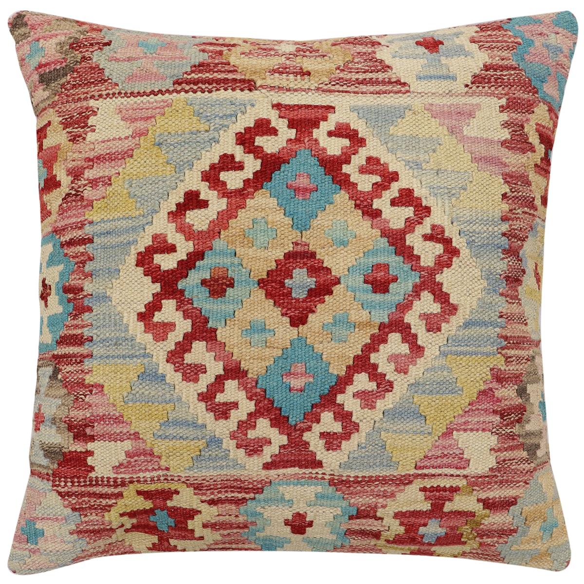 handmade Traditional Pillow Red Beige Hand-Woven SQUARE 100% WOOL Hand woven turkish pillow2 x 2