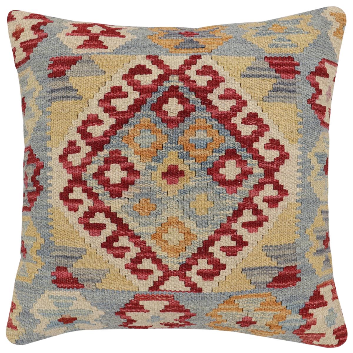 handmade Traditional Pillow Red Beige Hand-Woven SQUARE 100% WOOL Hand woven turkish pillow2 x 2
