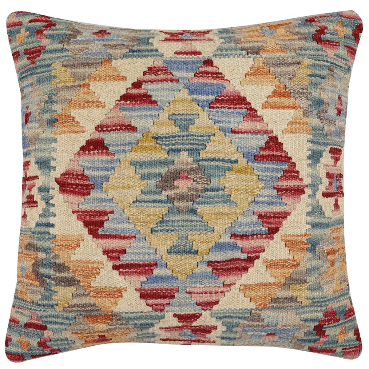 handmade Traditional Pillow Beige Red Hand-Woven SQUARE 100% WOOL Hand woven turkish pillow2' x 2'