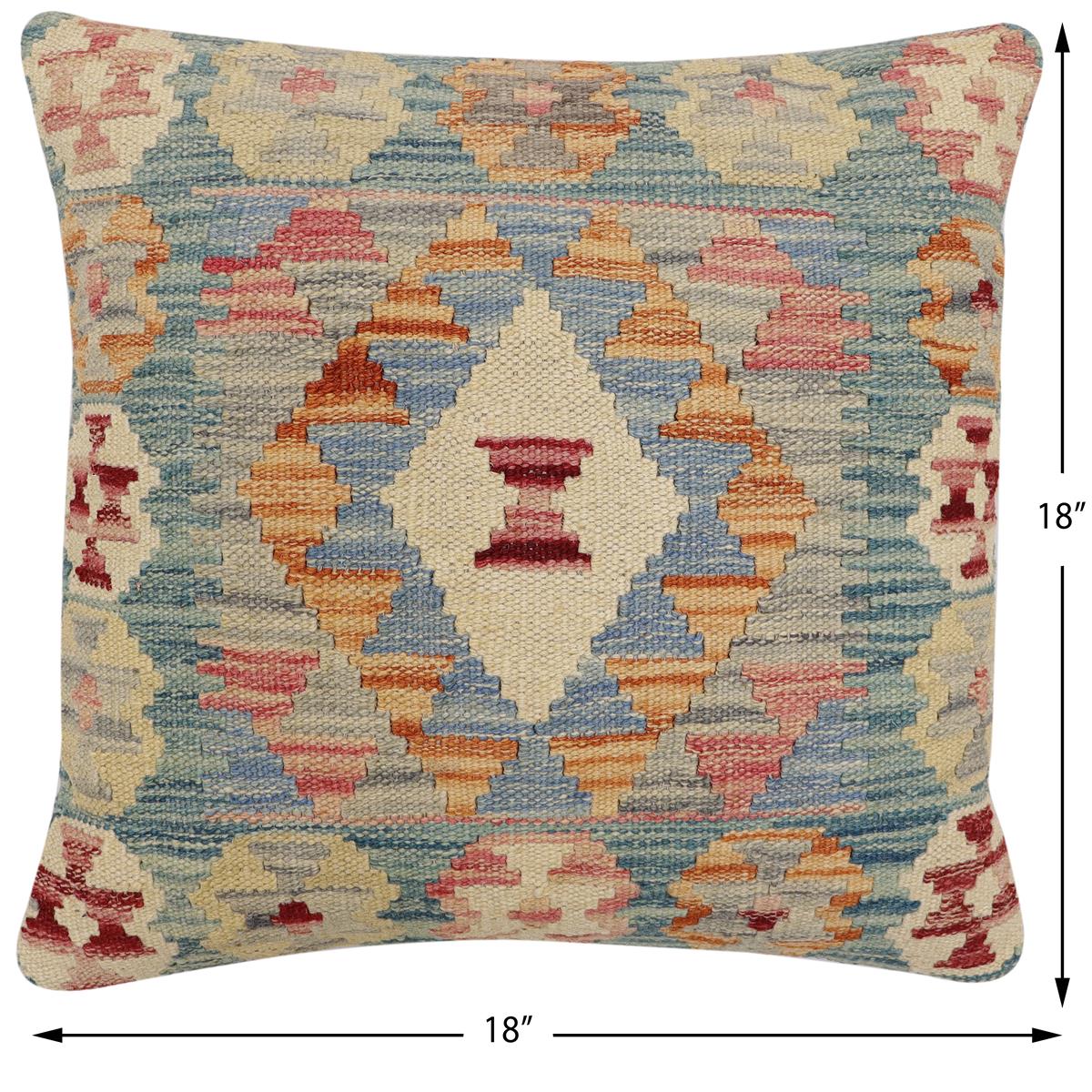 handmade Traditional Pillow Green Blue Hand-Woven SQUARE 100% WOOL Hand woven turkish pillow2' x 2'