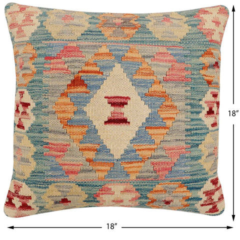 handmade Traditional Pillow Green Blue Hand-Woven SQUARE 100% WOOL Hand woven turkish pillow2 x 2