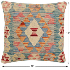handmade Traditional Pillow Green Blue Hand-Woven SQUARE 100% WOOL Hand woven turkish pillow2' x 2'